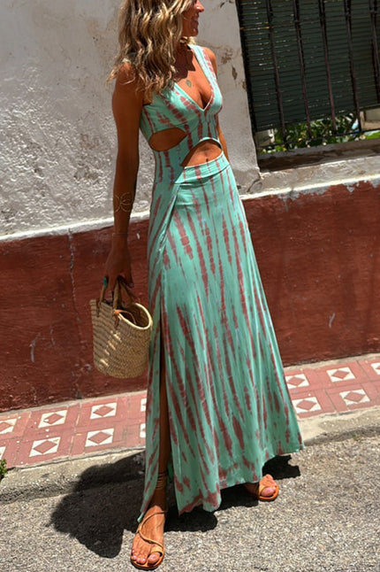 Chloe | Boho Tie-Dye Cutout Maxi Dress Azure Blue Dresses