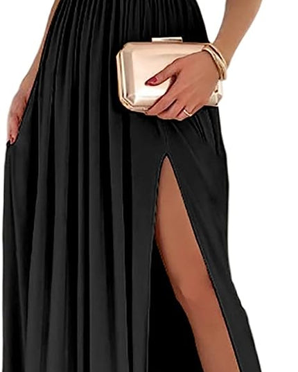 Women's One Shoulder High Split Cutout Sleeveless Elegant Sexy Cocktail Maxi Dress Dresses
