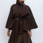 High-Neck Batwing Sleeve Trench Coat with Belt Women's Coats & Jackets