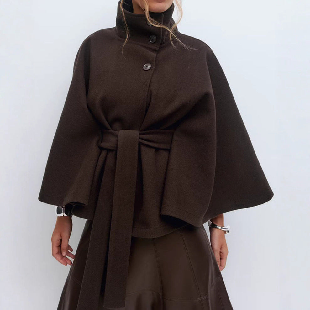 High-Neck Batwing Sleeve Trench Coat with Belt Women's Coats & Jackets