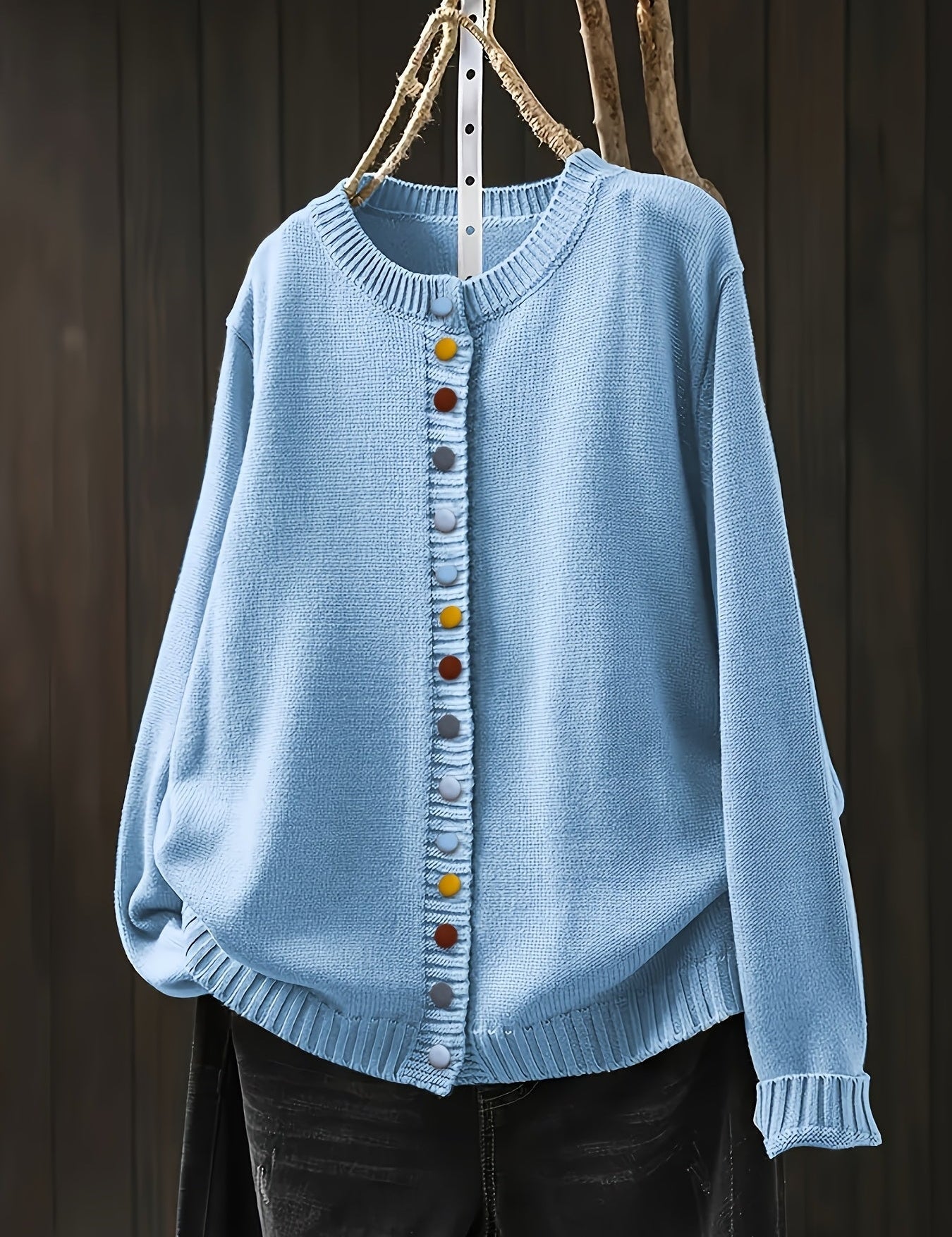 Relaxed Button Cardigan – Soft Everyday Layer Light Blue Cardigan