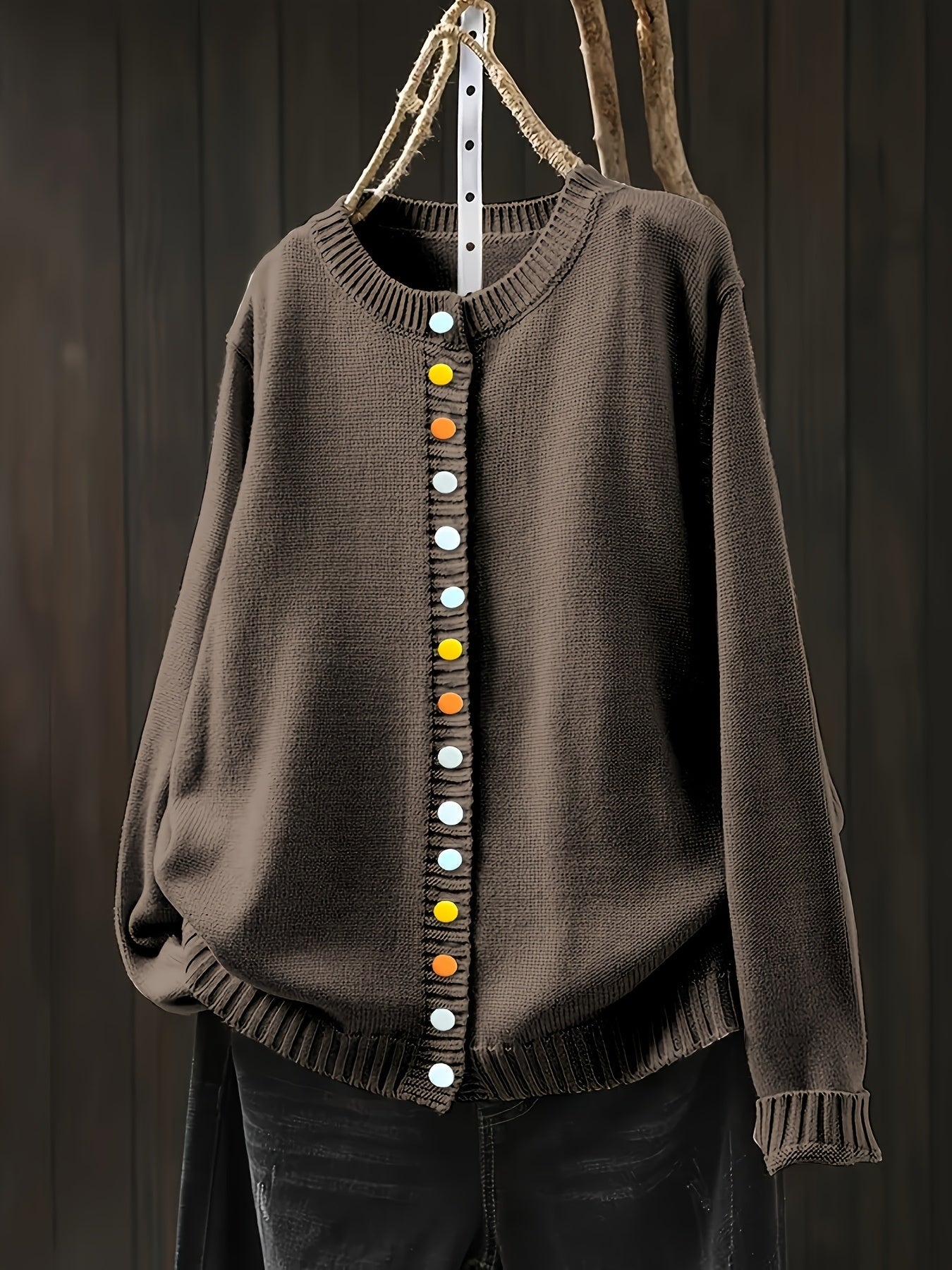 Relaxed Button Cardigan – Soft Everyday Layer Brown Cardigan