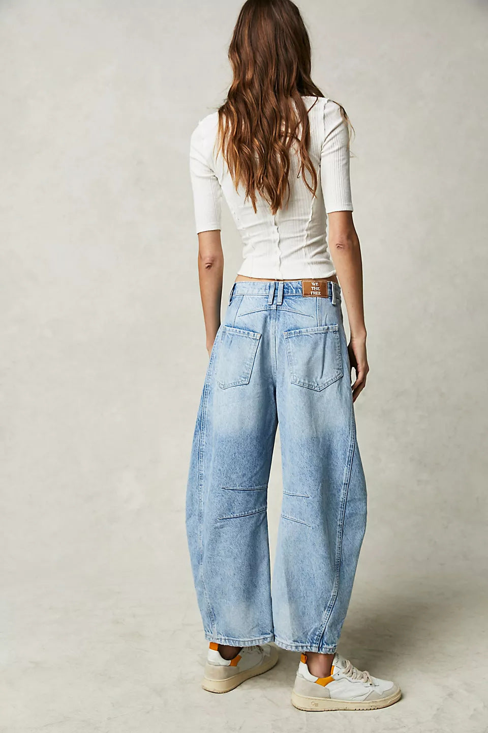 High-Stretch Mid-Rise Barrel Jeans Women Pants