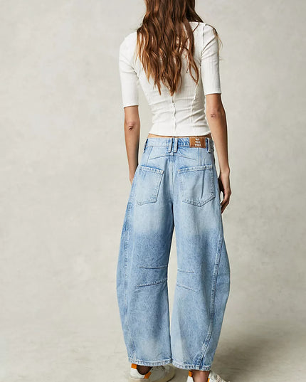 High-Stretch Mid-Rise Barrel Jeans Women Pants