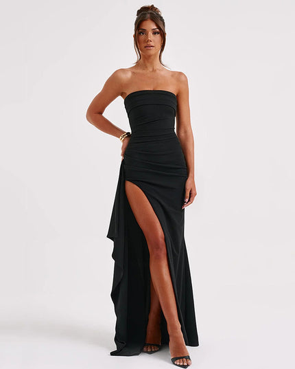 Strapless Pleated Split Long Dress Dresses