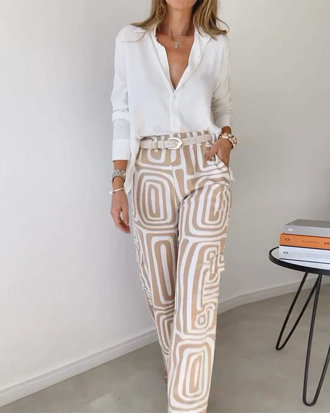 Amelia | Chic Wide-Leg Set – Blouse & Belt Included