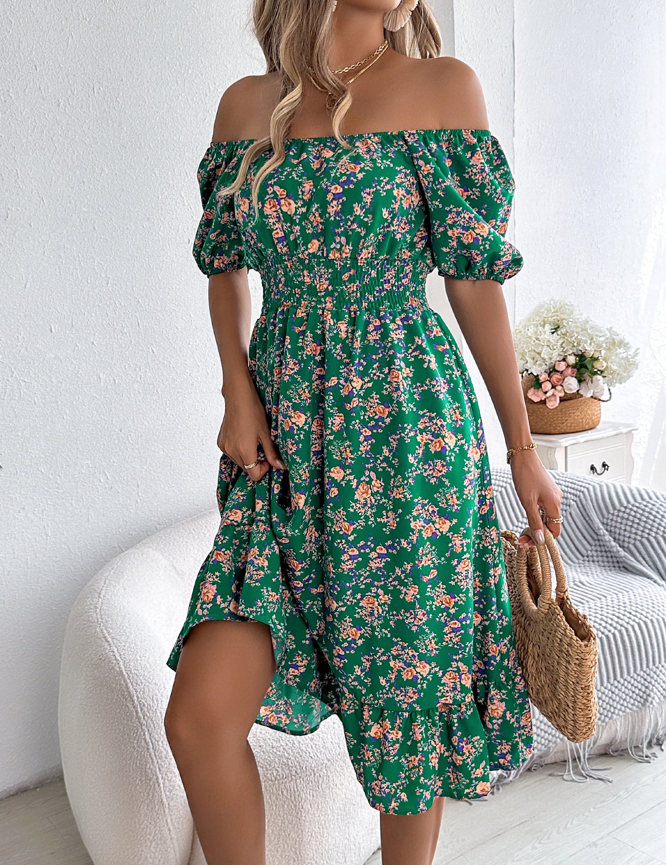 Floral Print Square Neck Dress Dresses