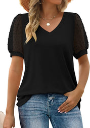 Sophia | Elegant Top with V-Neck Black Palm Tree T-Shirt