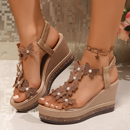 Alina Butterfly Wedge Sandals Khaki Sandals