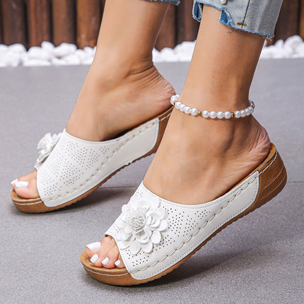 Women's Flower Wedge Sandals White Sandals