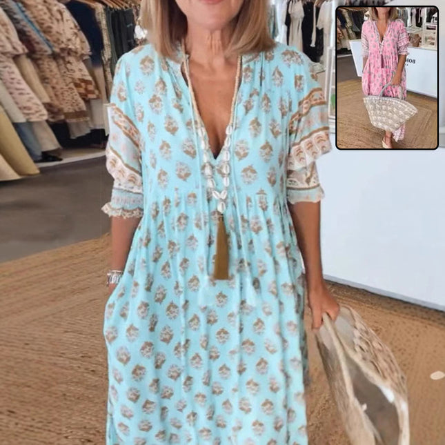Bohemian Lantern Sleeve Ruffle Maxi Dress Dresses