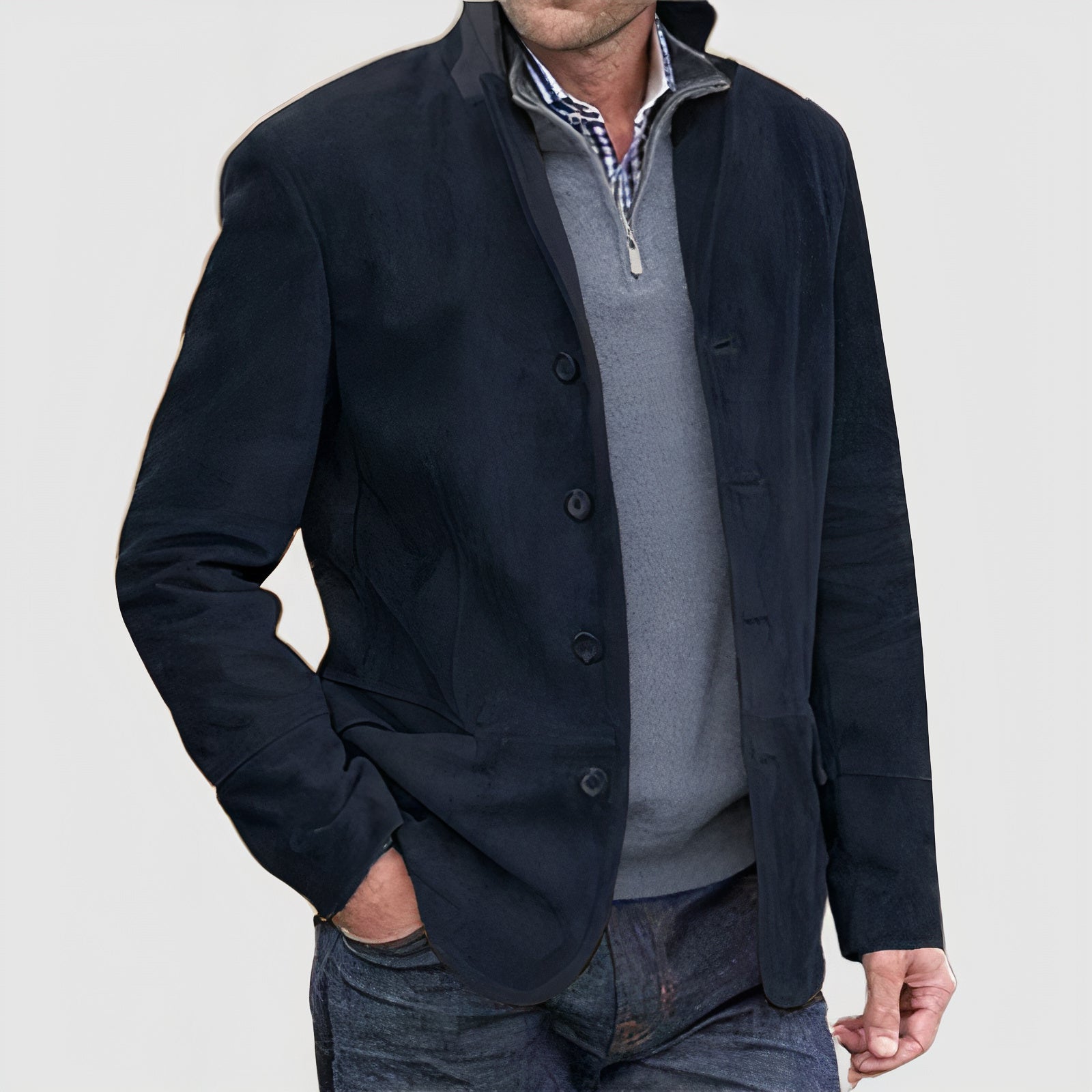 Men's Casual Button Blazer Coat Navy blue Blazer