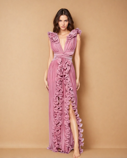 Katherine™ | Flirty & Flowing V-neck Hollow Slit Dress Pink Dresses