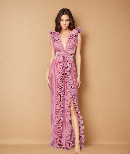 Katherine™ | Flirty & Flowing V-neck Hollow Slit Dress Pink Dresses