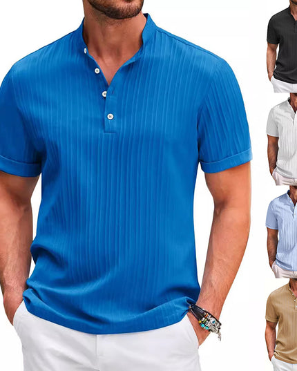 Men’s Summer Stand‑Collar Short‑Sleeve Polo Sapphire Blue T-Shirts