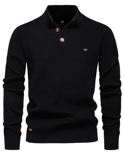 Men’s Zipper Stand Collar Knitted Sweater SW833 Black Men - Main - Winter