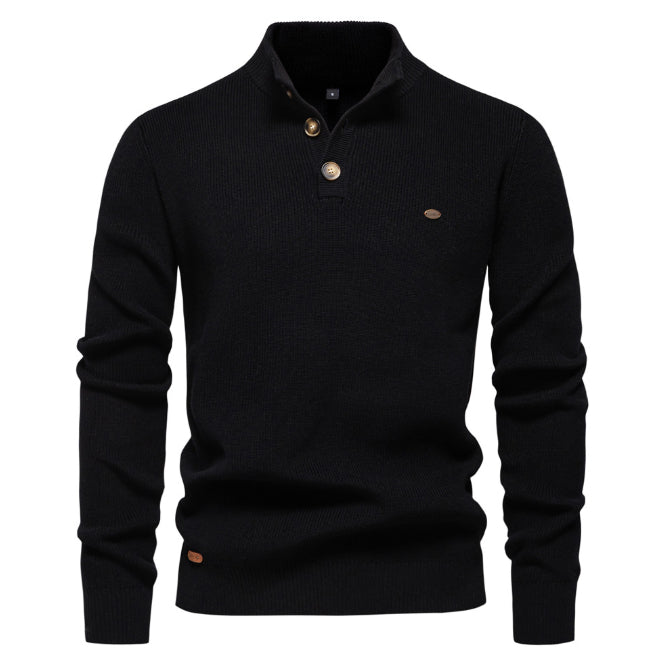 Men’s Zipper Stand Collar Knitted Sweater SW833 Black Men - Main - Winter