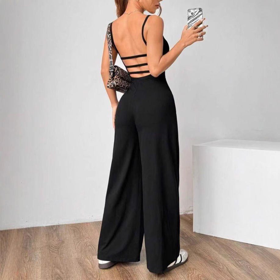 Cross Strap Backless Jumpsuit – Sleek & Comfortable for Summer Jumpsuit