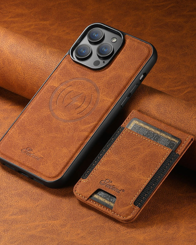 Luxury Leather Phone Case with Card Holder Khaki Phone Case