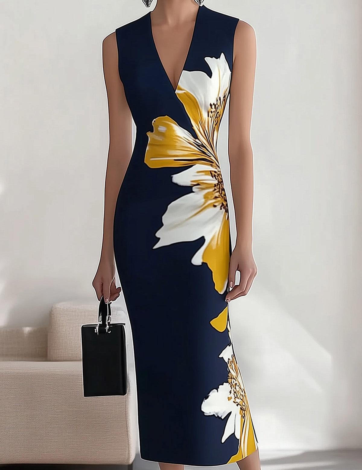 Jenny V-Neck Sleeveless Dress Blue dress