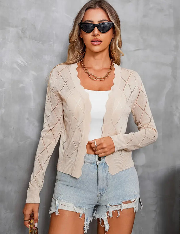 Women’s Cold‑Themed Cardigan Top Beige Cardigans