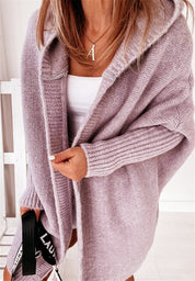 Oversized Bat-Sleeve Hooded Cardigan – Chic Comfort Purple Women Jacket