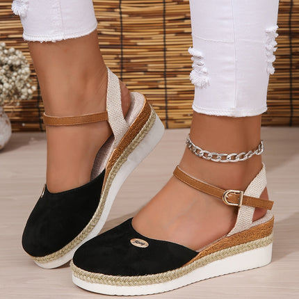 Toe Wedge Sandals for Women Black Sandals