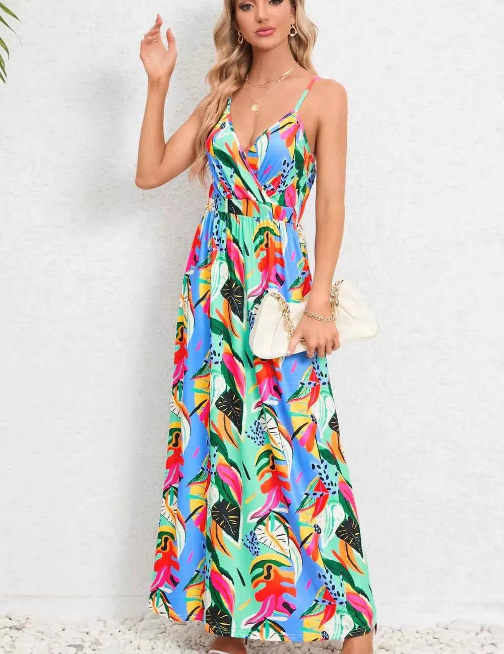 Printed Surplice Maxi Cami Dress