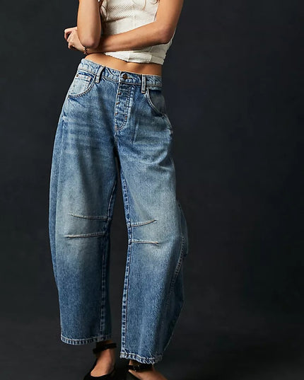 High-Stretch Mid-Rise Barrel Jeans Women Pants