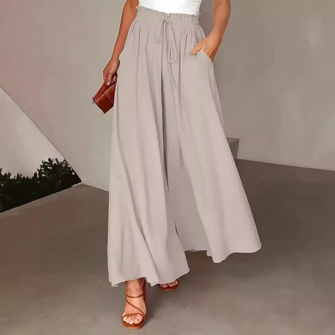 Polka Dot Elastic-Waist Wide-Leg Trousers Trousers