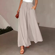 Polka Dot Elastic-Waist Wide-Leg Trousers Trousers