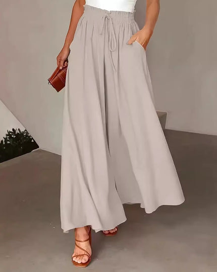 Polka Dot Elastic-Waist Wide-Leg Trousers Trousers