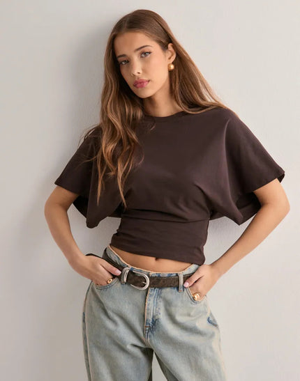 Women's Summer Batwing Sleeve T-Shirt Brown T-Shirt