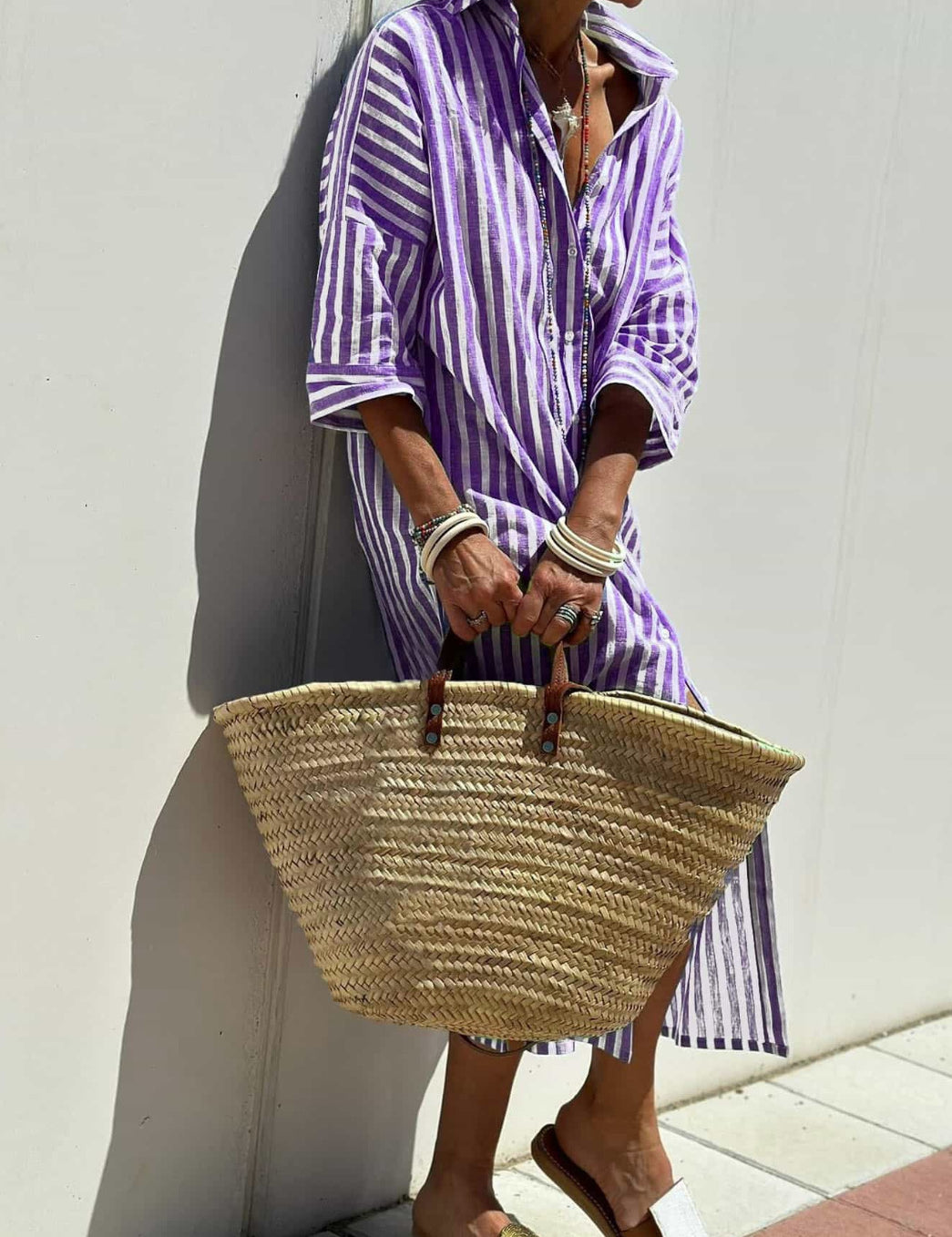 Striped Shirt Dress With Belt Purple Dresses