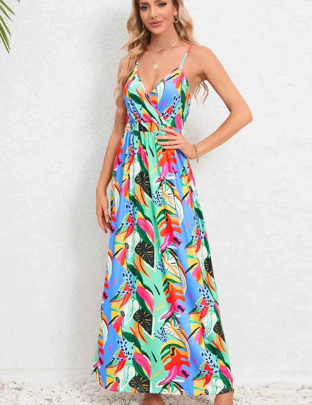 Printed Surplice Maxi Cami Dress
