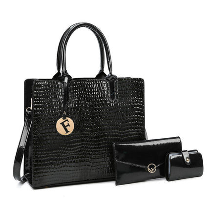 Women’s PU Leather Handheld Crossbody Bag Black threepiece set Crossbody Bag