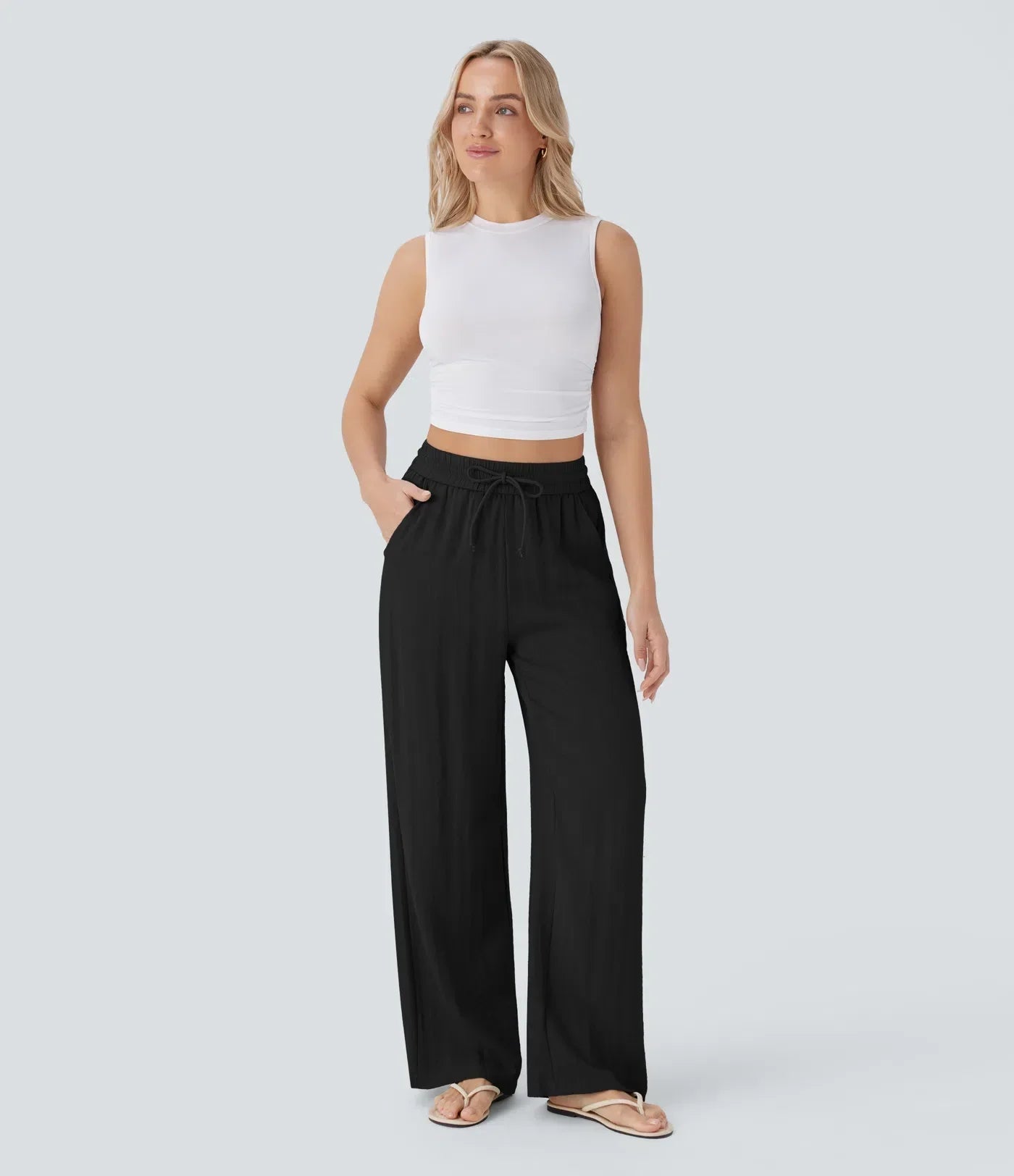 Elegant Linen Wide‑Leg Pants Women Pants