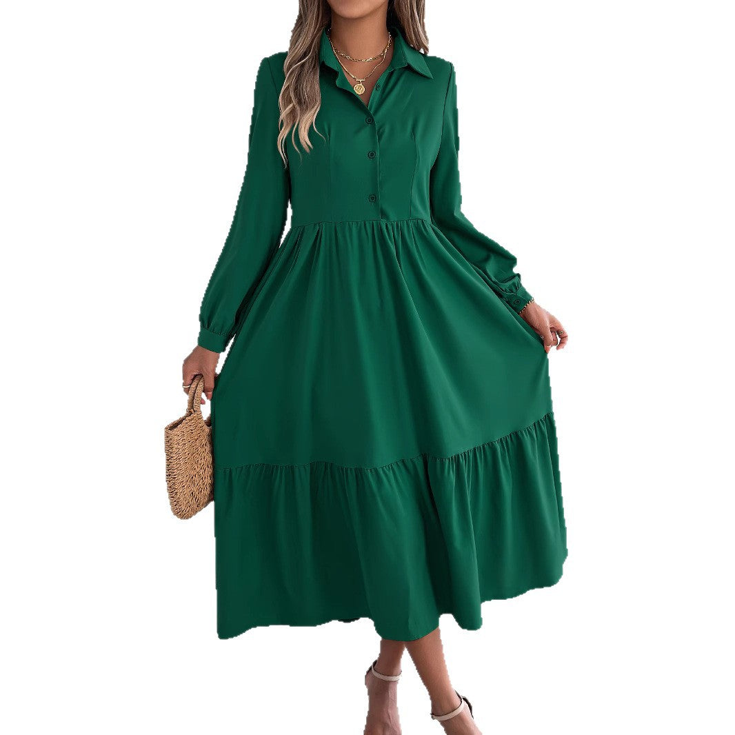 Women's Lapel Loose Ruffled Shirt Dress – Casual Long-Sleeve Vacation Dress Dresses