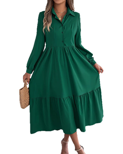 Women's Lapel Loose Ruffled Shirt Dress – Casual Long-Sleeve Vacation Dress Dresses