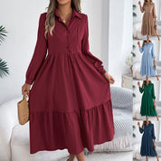 Women's Lapel Loose Ruffled Shirt Dress – Casual Long-Sleeve Vacation Dress Dresses