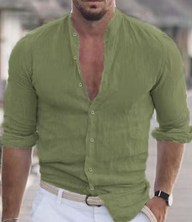 Men's Long Sleeve Solid Color Casual Shirt Green Shirts