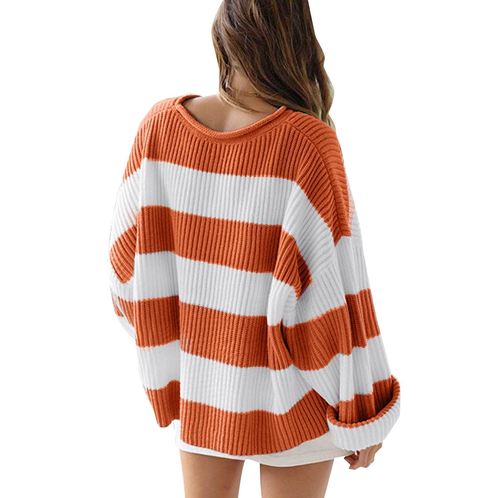 Striped Batwing Sleeve Knit Pullover Woman, Sweaters