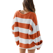 Striped Batwing Sleeve Knit Pullover Woman, Sweaters