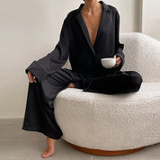 Ultra-Luxe Women’s Silk Wide-Leg Pajama Set Outfit Sets