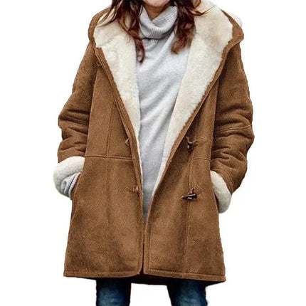 Elegant Cashmere Hooded Coat Brown Hooded Coat
