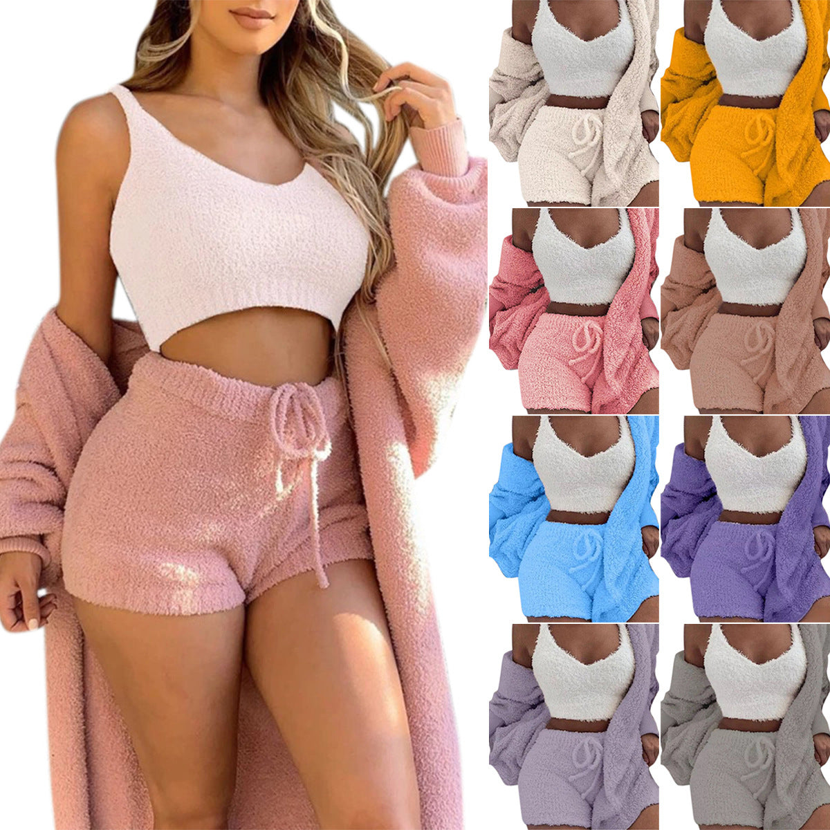 3-Piece Women’s Pajama Set | Crop Top, Shorts & Jacket Women Pants