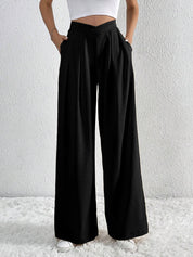 Summer New Solid Color Pleated Casual Wide-leg Pants Loose Casual Women's Commuting Versatile Style Comfortable TrousersS Black