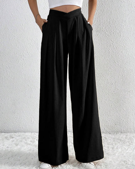 Summer New Solid Color Pleated Casual Wide-leg Pants Loose Casual Women's Commuting Versatile Style Comfortable TrousersS Black