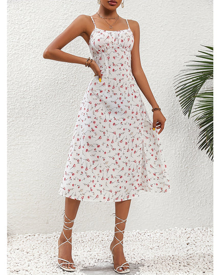 Polka Dot Split Suspender Maxi Dress White Dresses