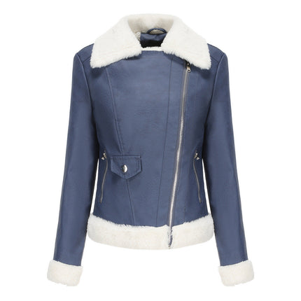 Women's Winter Leather Jacket Royal blue Leather Jacket